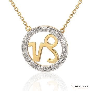 Złoty naszyjnik z brylantami znak zodiaku Koziorożec N07636YC.jpg